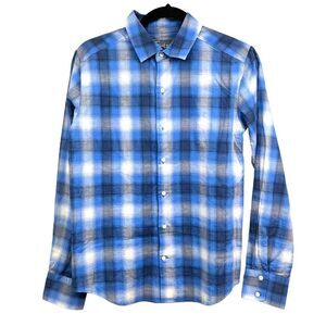 VINCE Plaid Button Up Shirt Collared Long Sleeve Blue White Boy's Size L*